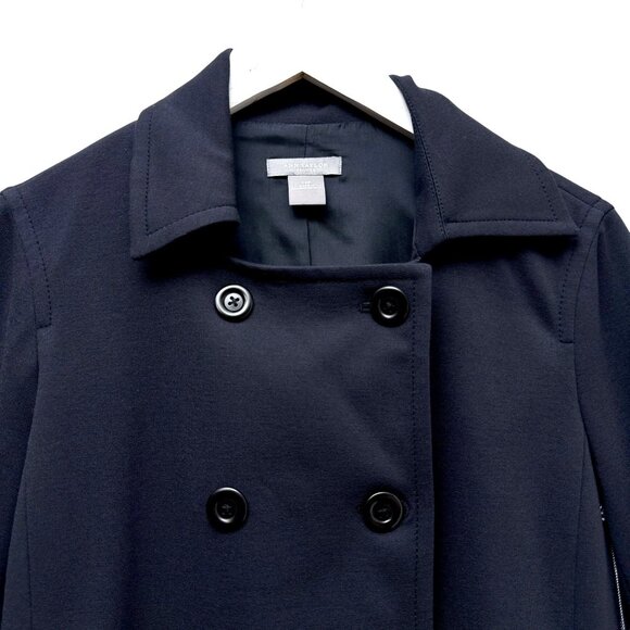 ANN TAYLOR Navy Blue Blazer 12 Petite Double Breasted Womens Crop Jacket NWT - Picture 2 of 10